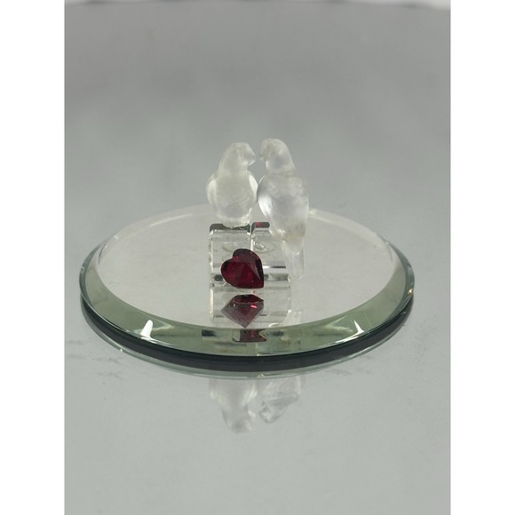 Other - Vintage Clear Crystal Glass 2 Doves on Mirror Stand Figurine